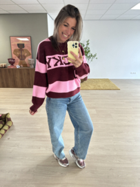 Knitted stripe lucky pull Azzurro - bordeaux/pink