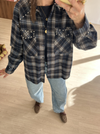 Check studs blouse - dark blue