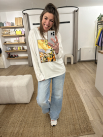 Print longsleeve Azzurro - white