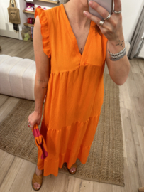 Ruffle layer V-dress Azzurro - orange