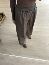 PU leather parachut pants - dark brown