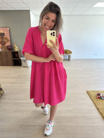 V-blouse pocket dress Azzurro - pink