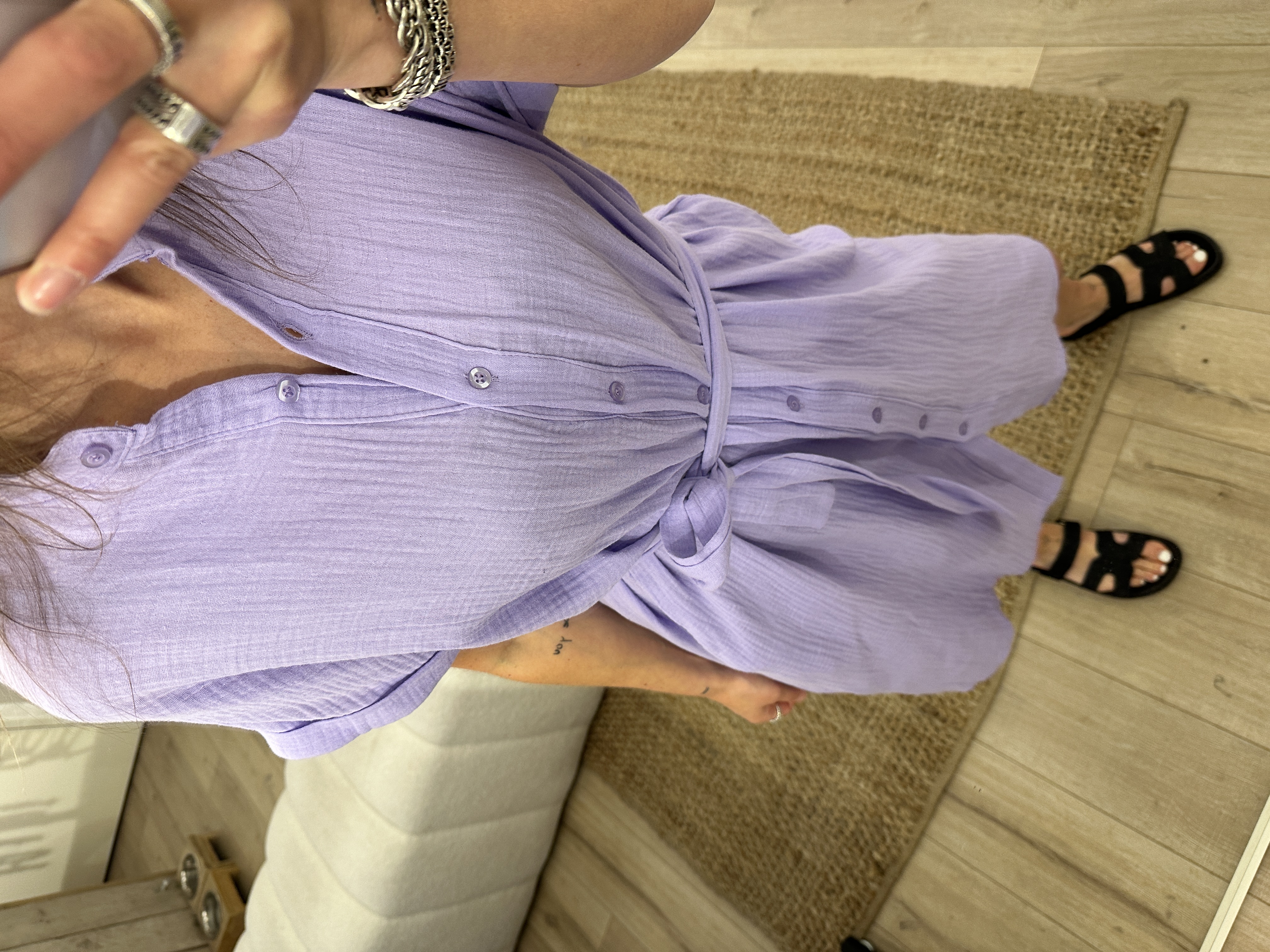 Waffle pocket dress Azzurro - lila