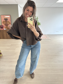 Autumn puff button blouse - dark brown
