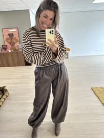 PU leather parachut pants - dark brown