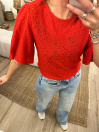 Embroidery blouse tee Azzurro - red