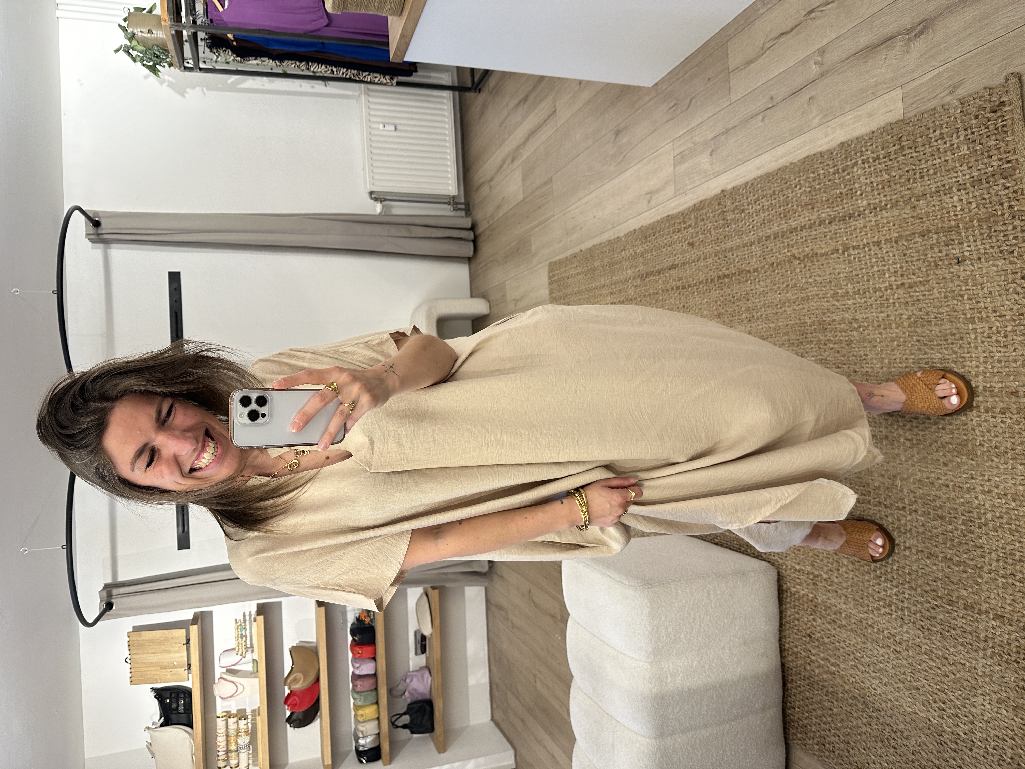 Long V-dress Azzurro - beige