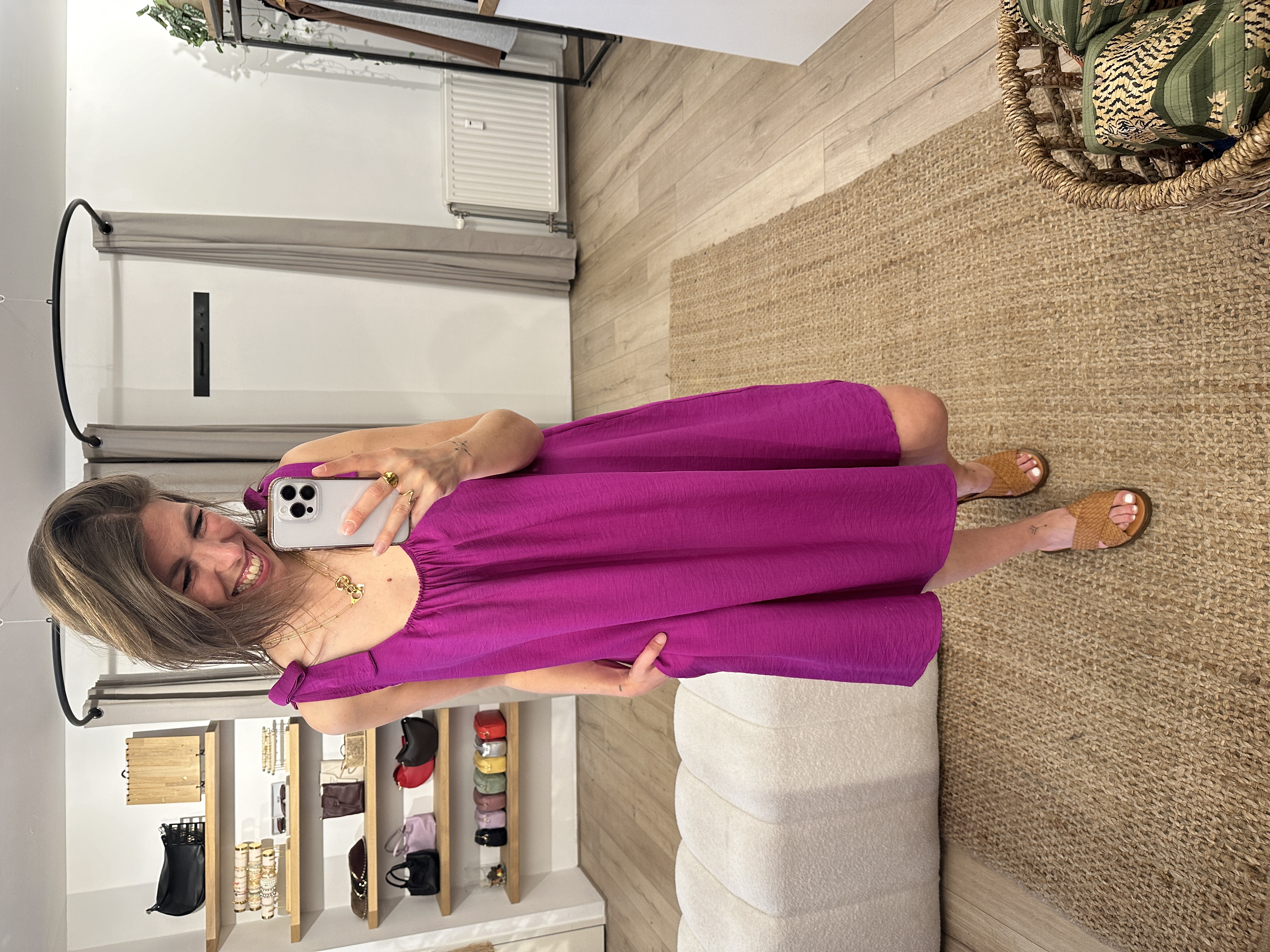 Bow short dress Azzurro - magenta