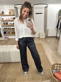 Leatherlook straight pants Azzurro - dark blue