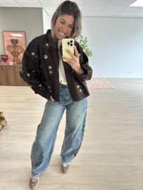 Flower oversized jacket Azzurro - dark brown