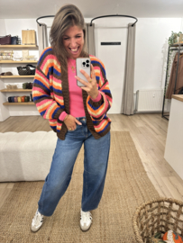 Stripe colour knitted cardigan Azzurro - dark brown