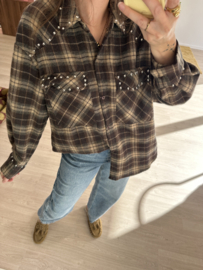 Check studs blouse - dark brown