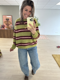 Stripe double knitted pull Azzurro - green/bordeaux