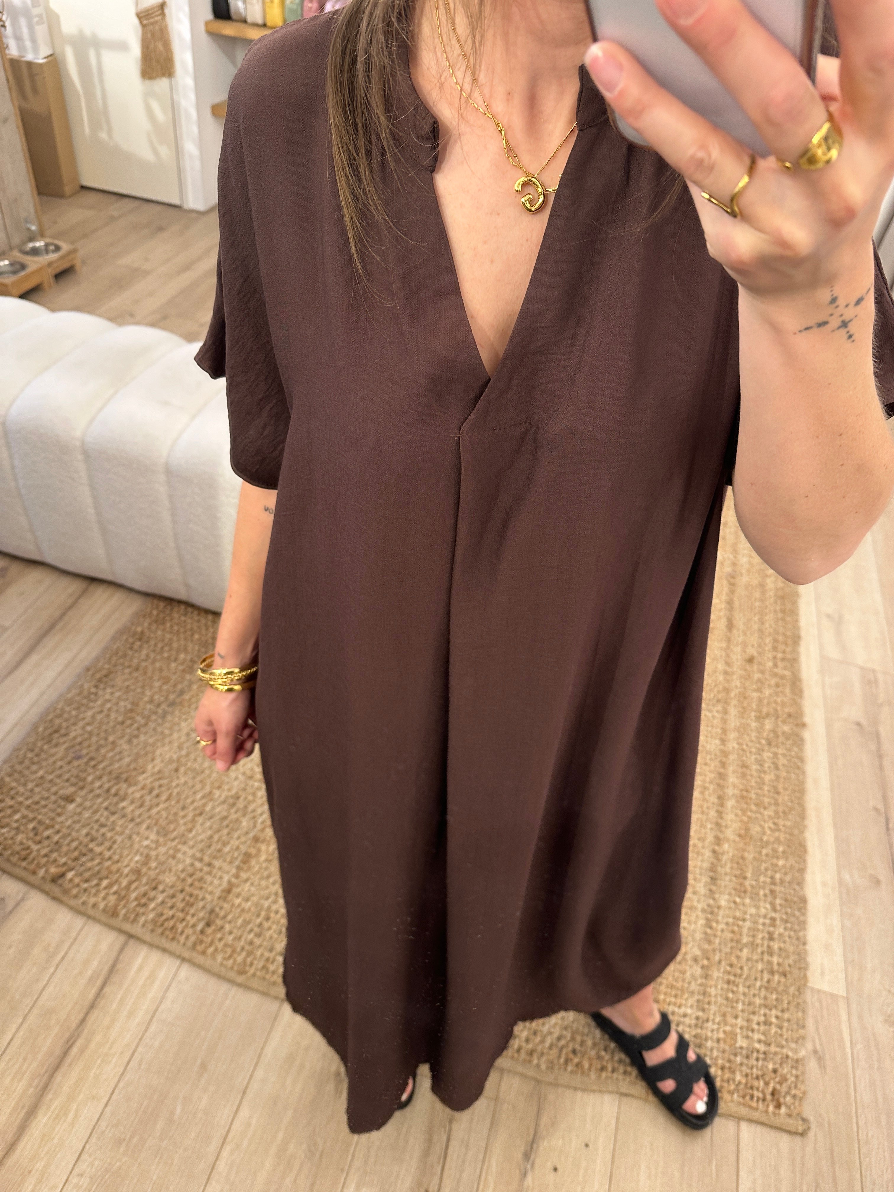 Long V-dress Azzurro - dark brown