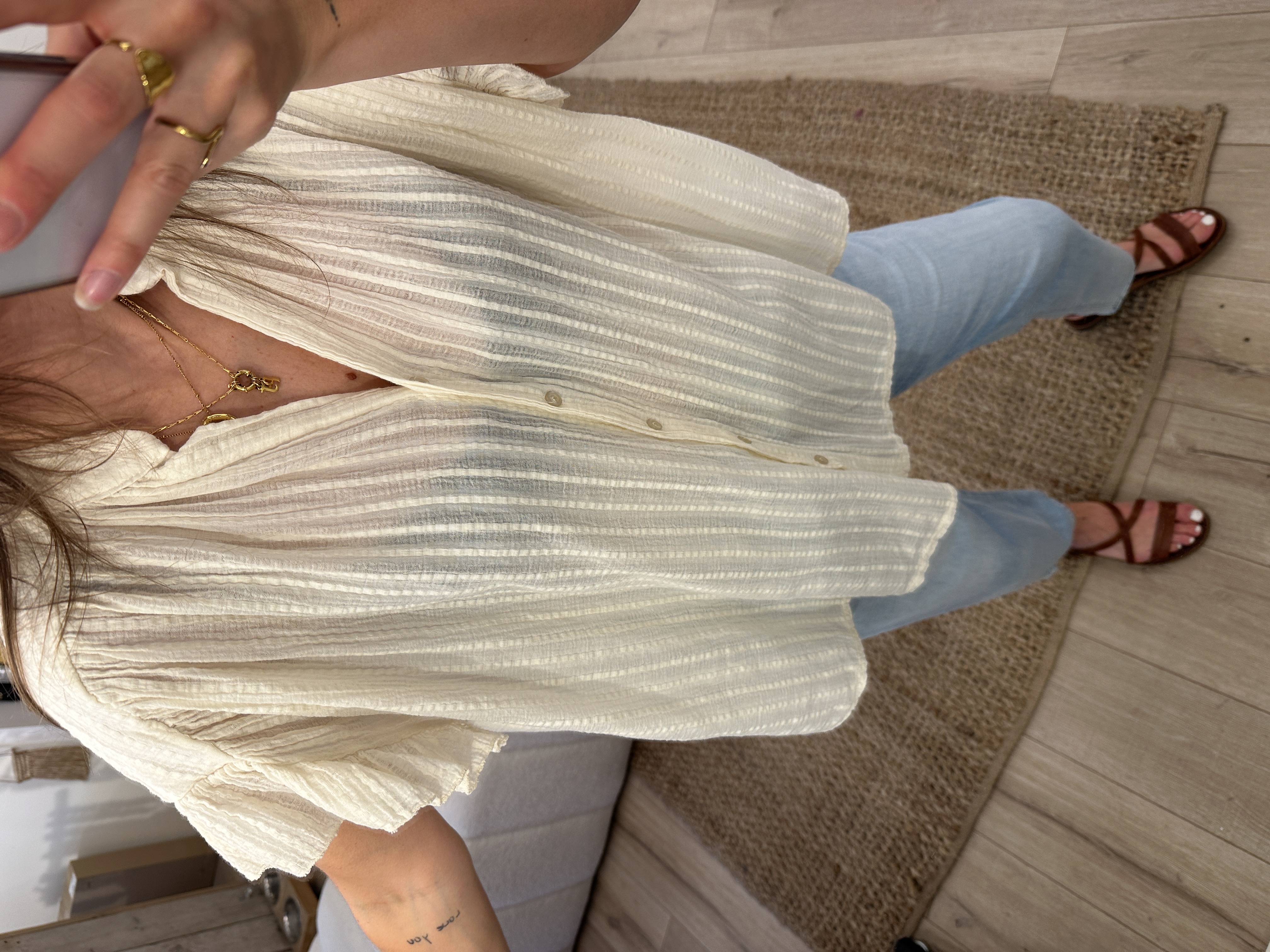 Cotton wide ruffle blouse Ambika - naturel