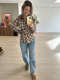 Check knot blouse Azzurro - brown