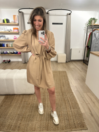 Pocket ceintuur dress Azzurro - camel