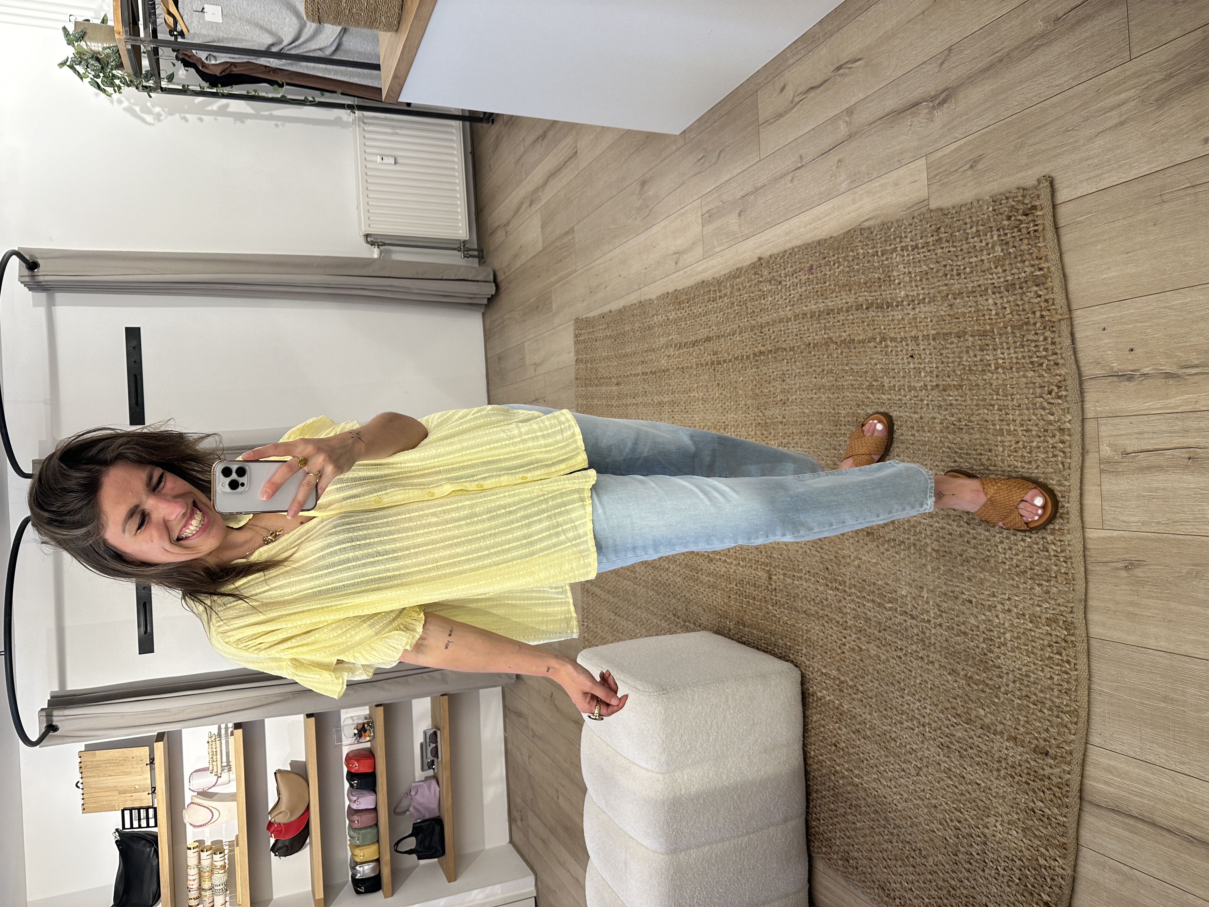 Cotton wide ruffle blouse Ambika - yellow