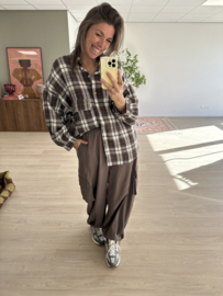 Check pocket blouse - dark brown
