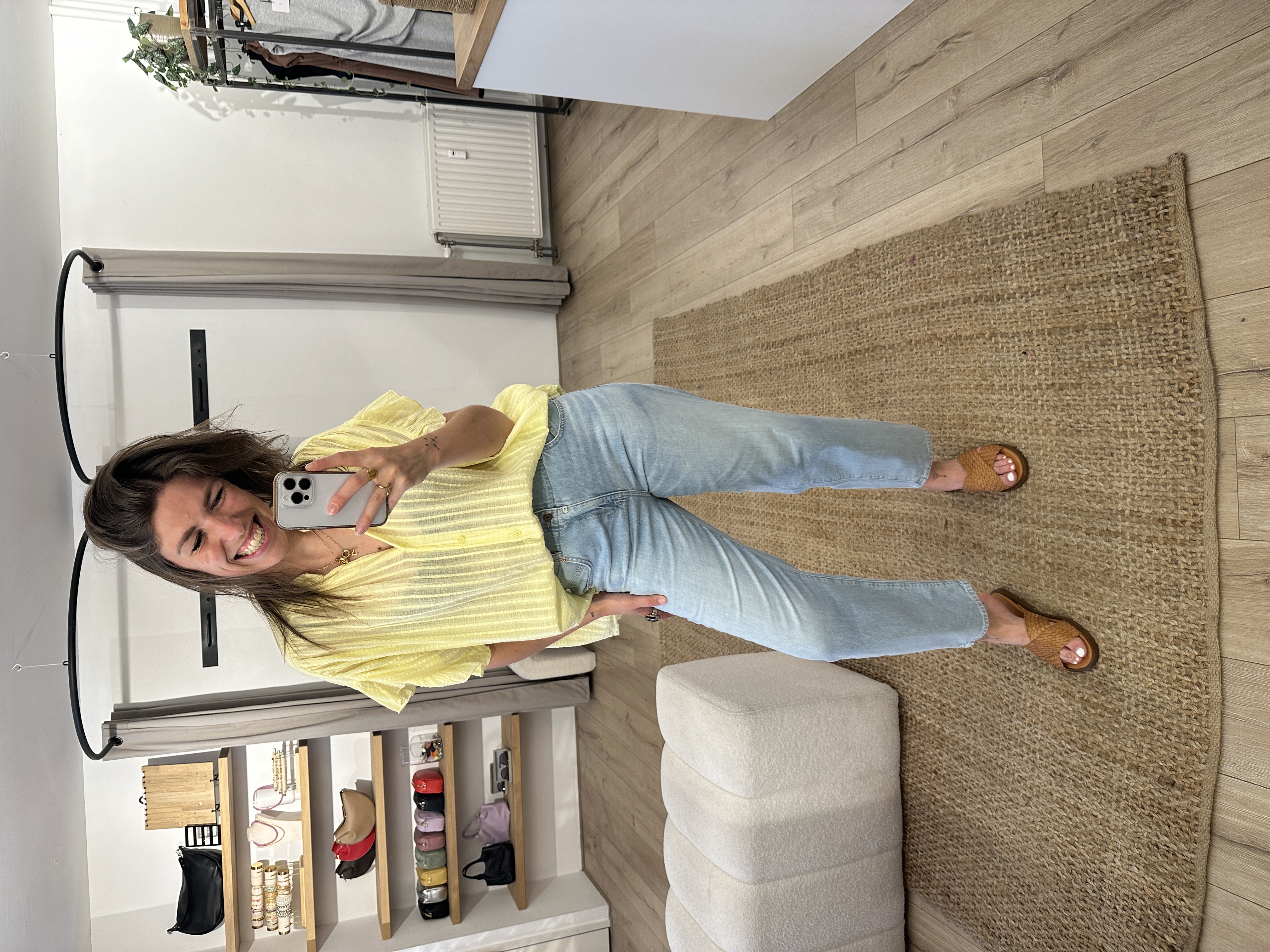 Cotton wide ruffle blouse Ambika - yellow