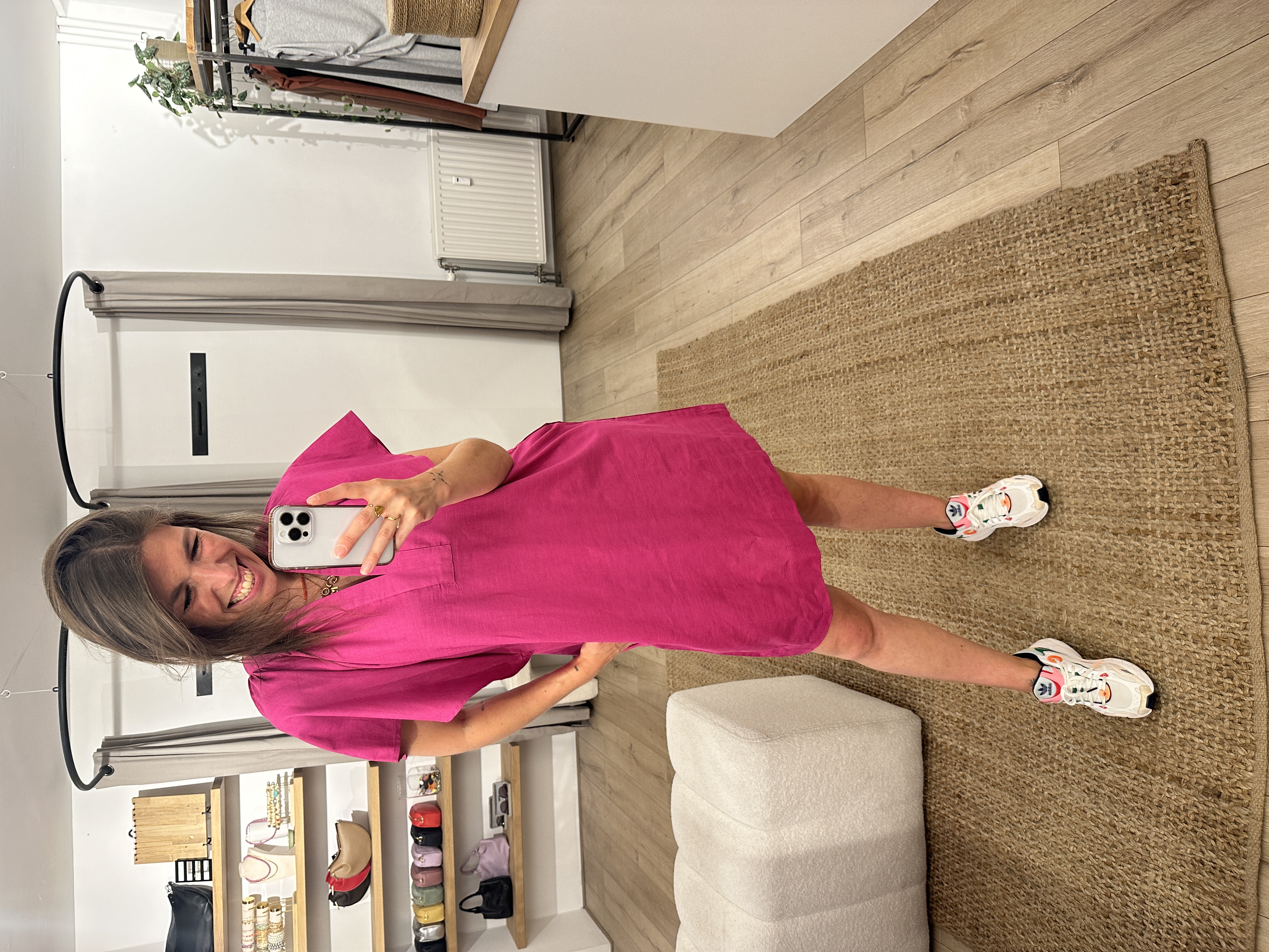 Cotton linen dress Azzurro - magenta