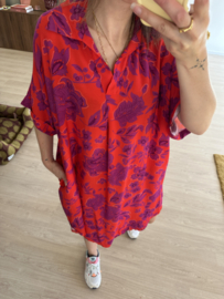 Print V-pocket dress Azzurro - red/purple