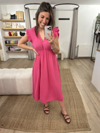 Cotton waffle ruffle dress - pink