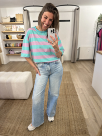 Stripe box tee Azzurro - aqua/lila