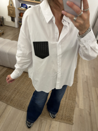 Cotton back button blouse Azzurro - white