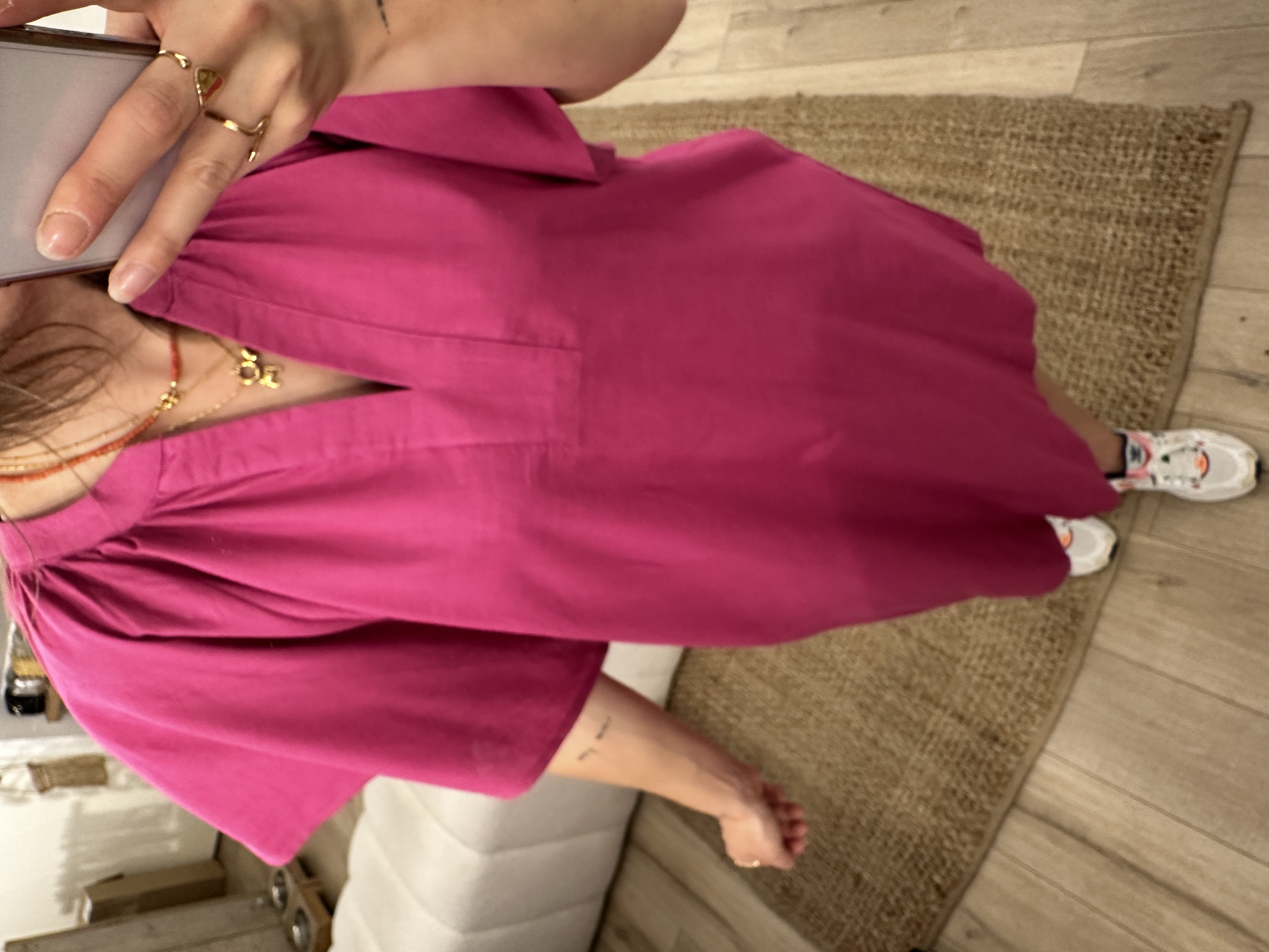 Cotton linen dress Azzurro - magenta