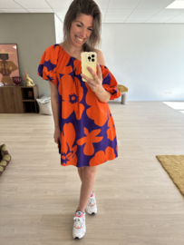 Print off shoulder dress - purple/orange