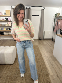 Stripe short V-pull Azzurro - green/pink