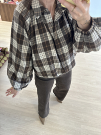 Check elastic blouse Azzurro - brown