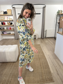 Print midi blouse dress Azzurro - yellow/blue