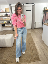 Embroidery puff tee Azzurro - pink