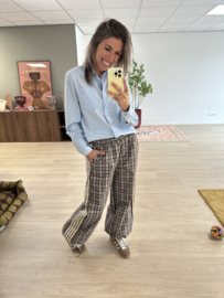 Check parachut pants - beige/blue light