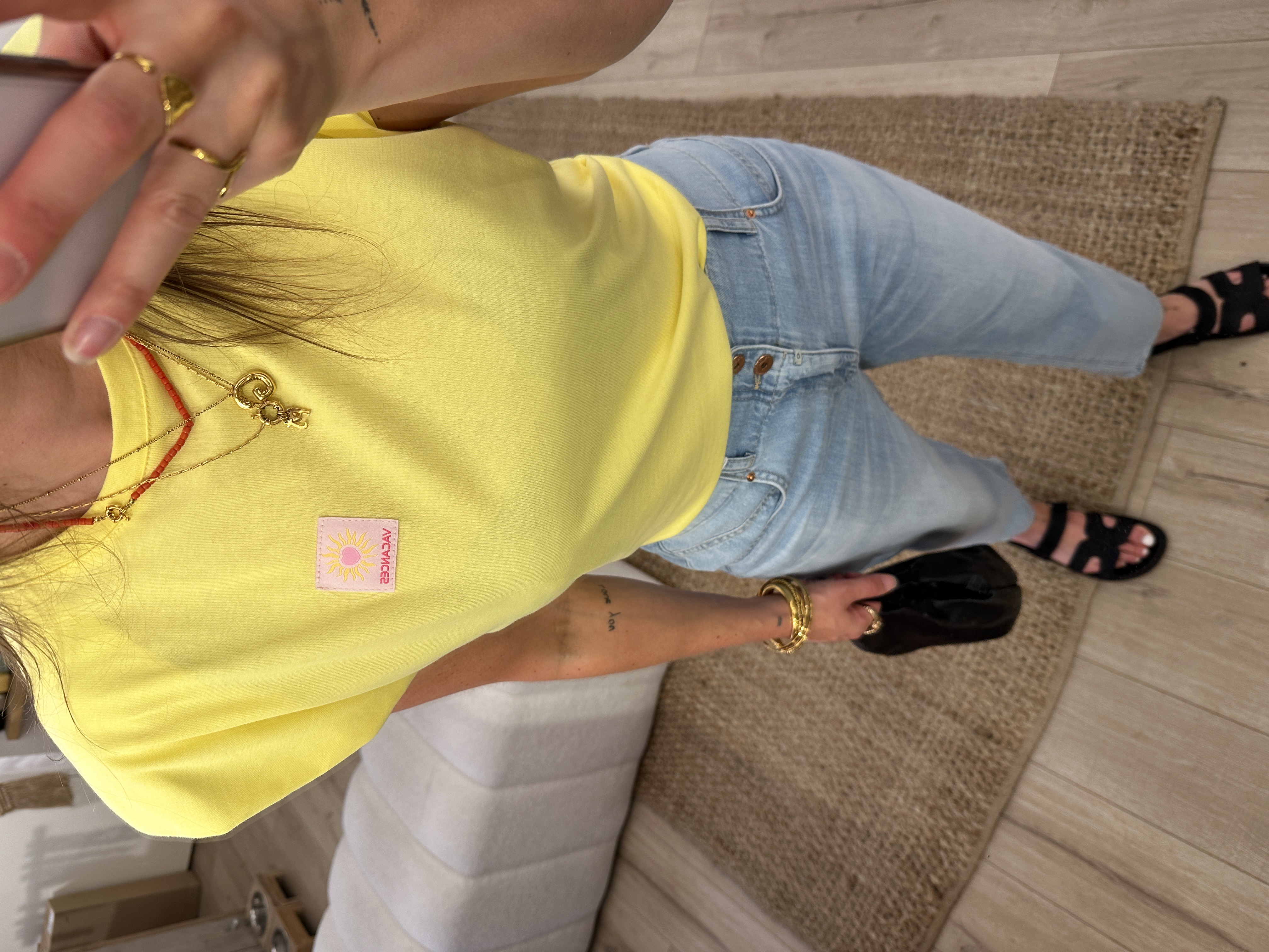 Shoulder cotton top Azzurro - yellow