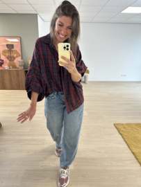 Check puff button blouse 2.0 - bordeaux/purple