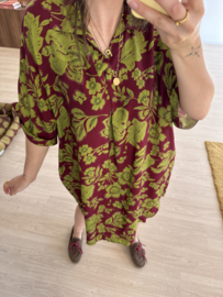 Print V-pocket dress Azzurro - bordeaux/green