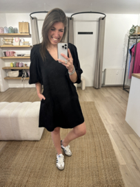 Puff pocket A-dress Azzurro - black