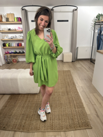 Puff ceintuur pocket dress Azzurro - lime