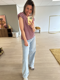 Strass stripe shoulder top - bordeaux
