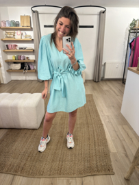 Puff pocket A-dress Azzurro - aqua