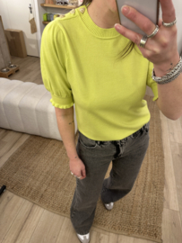 Button puff short pull Azzurro - lime