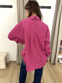 Cotton back button blouse Azzurro - magenta