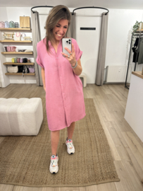 Basic pocket dress Azzurro - pink
