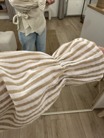 Cotton waffle stripe bow blouse - beige