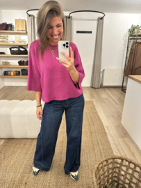 Basic knitted pull Azzurro - dark magenta