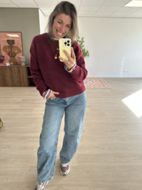 Basic knitted pull Azzurro - bordeaux