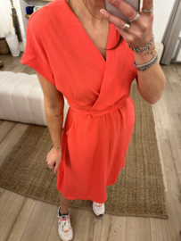 Basic pocket ceintuur dress Azzurro - coral